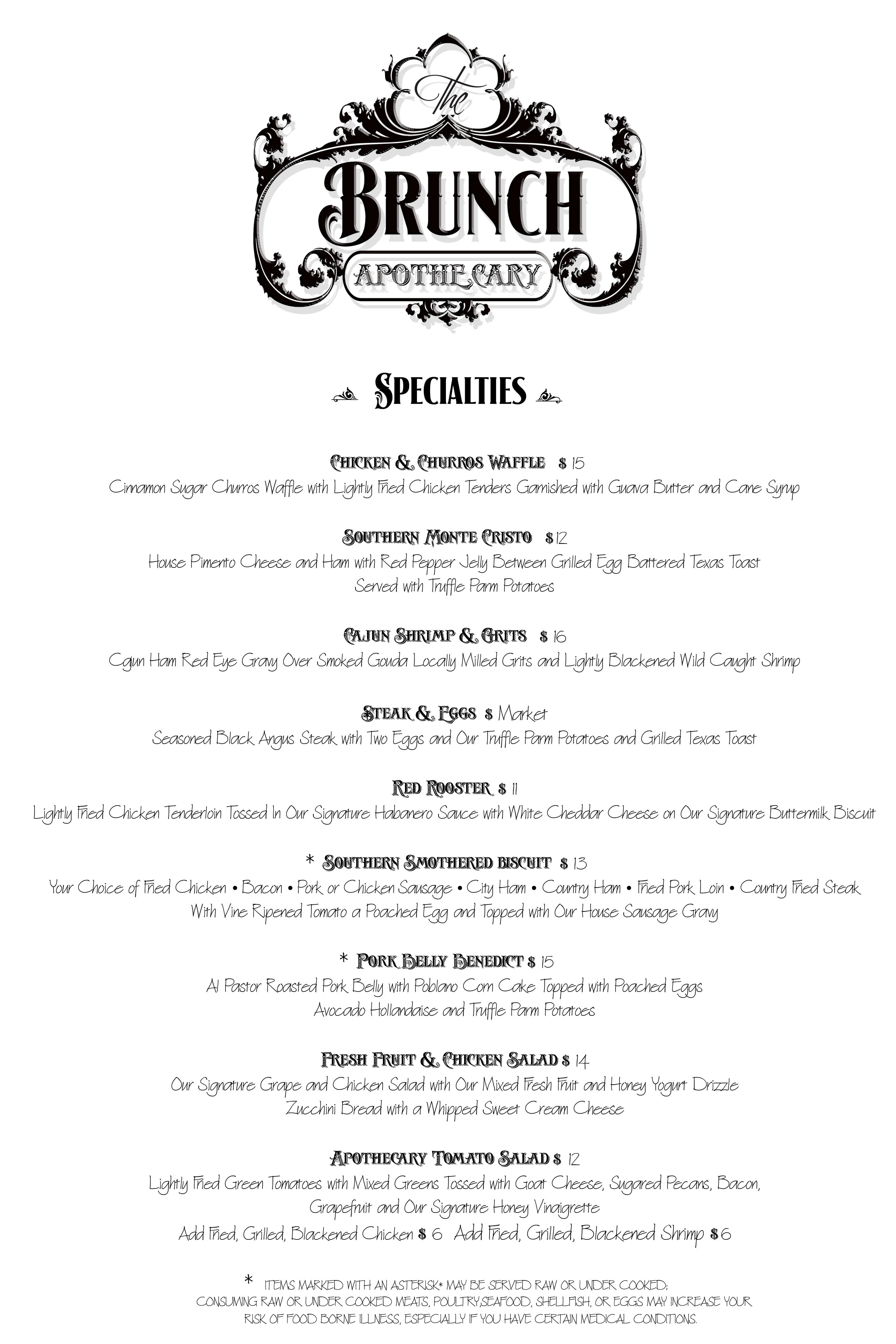 Brunch Apothecary Menu - Page 1